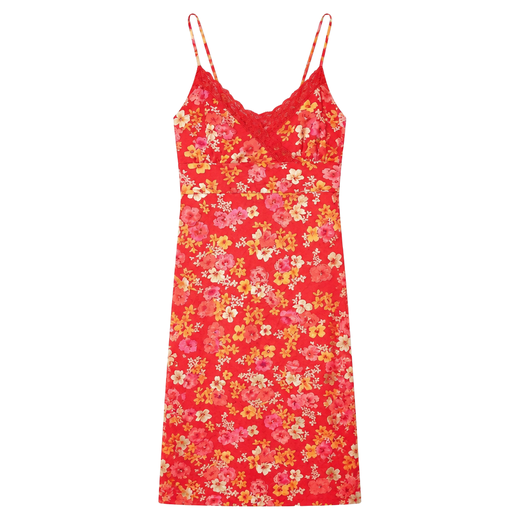 Express Vintage Y2K Floral Midi Slip Dress with Lace Trim 1