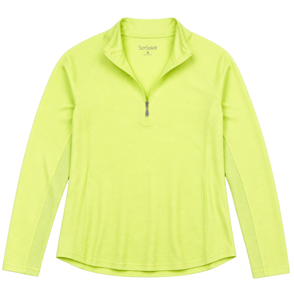 SanSoleil Women M Medium 1/4 Zip Solid Mock Top Lime UV 50 Golf Tennis Mesh Tops 1