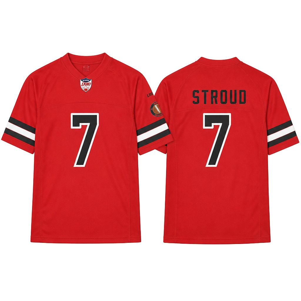 OKIIO Youth Football Stitched T-Shirt Red Size Small Stroud 1