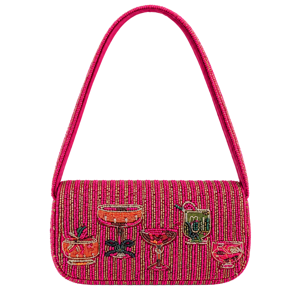 From India To You Beaded Cocktail Drinks Shoulder Bag Pink Gold New 1