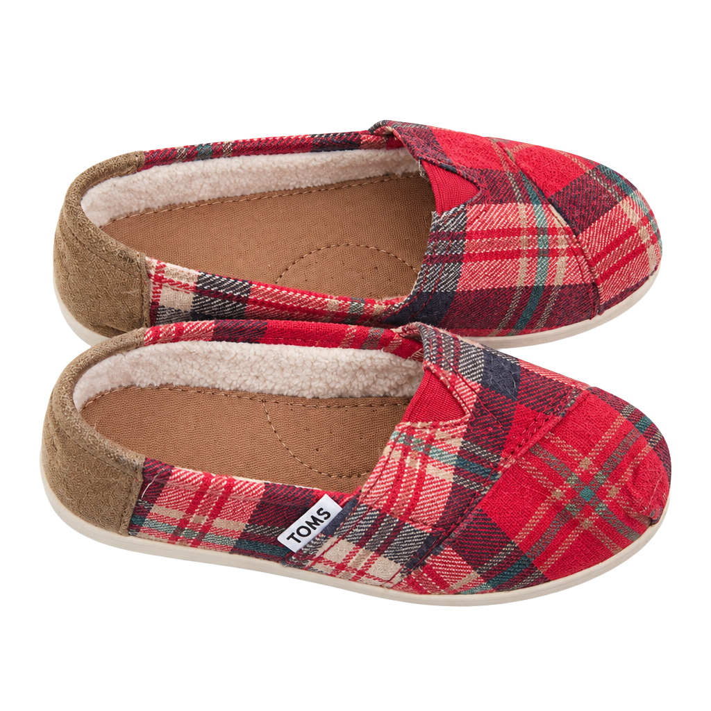 Toms Alpargata Slipper Size 9 Red Plaid Faux Fur Lined 1