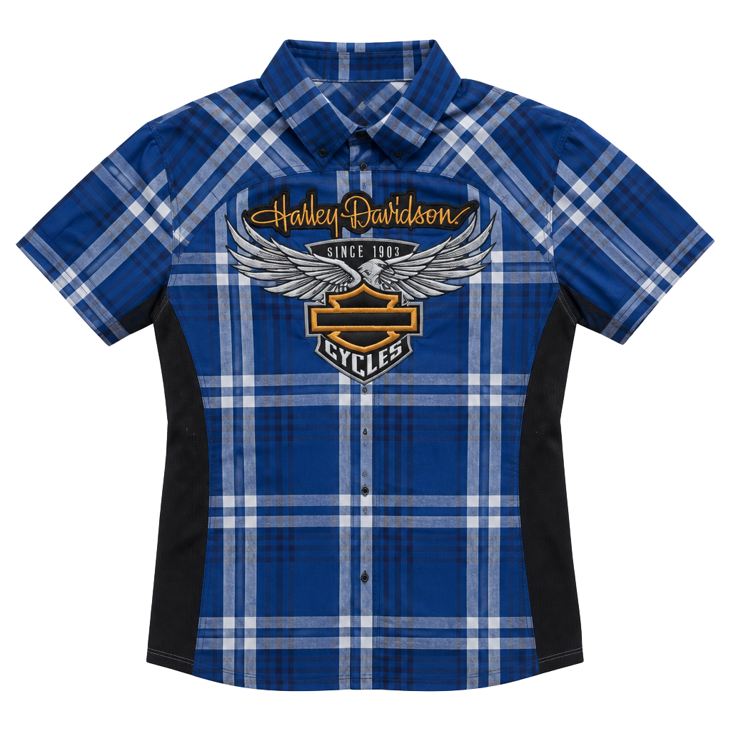 Harley-Davidson 115th Anniversary Plaid Button-Up Shirt Blue Medium 1