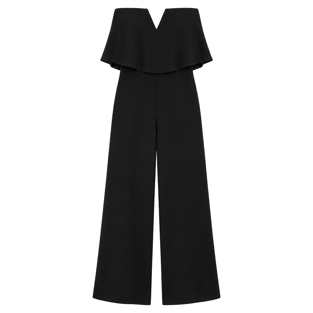 Lulus Jumpsuit Size S Black Strapless V-Notch Overlay Wide Leg 1