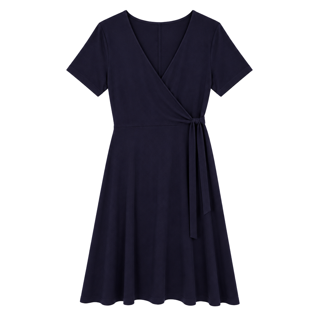 Amazon Essentials Wrap Dress Size S Navy Blue Short Sleeve V-Neck 1