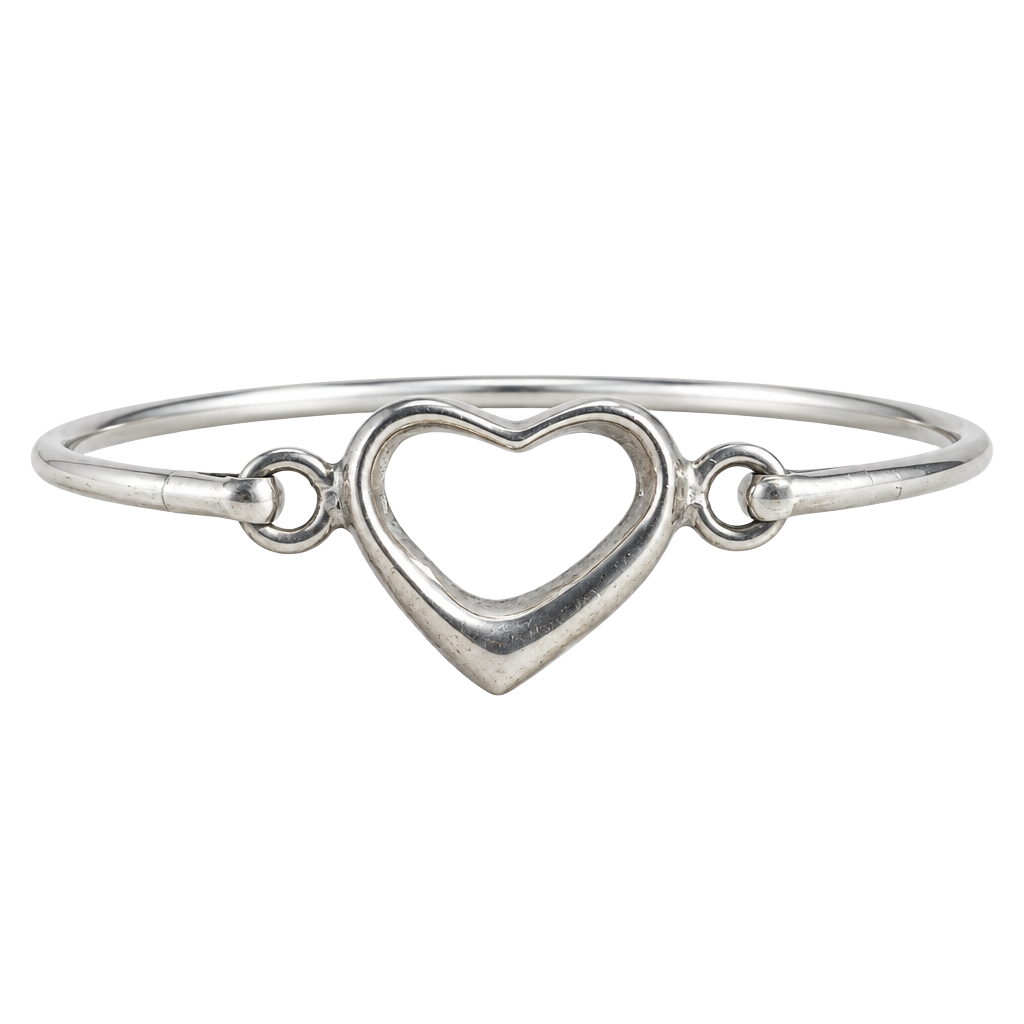 Native Southwestern Sterling Open Heart Bangle Cuff Bracelet Sterling Silver 925 1