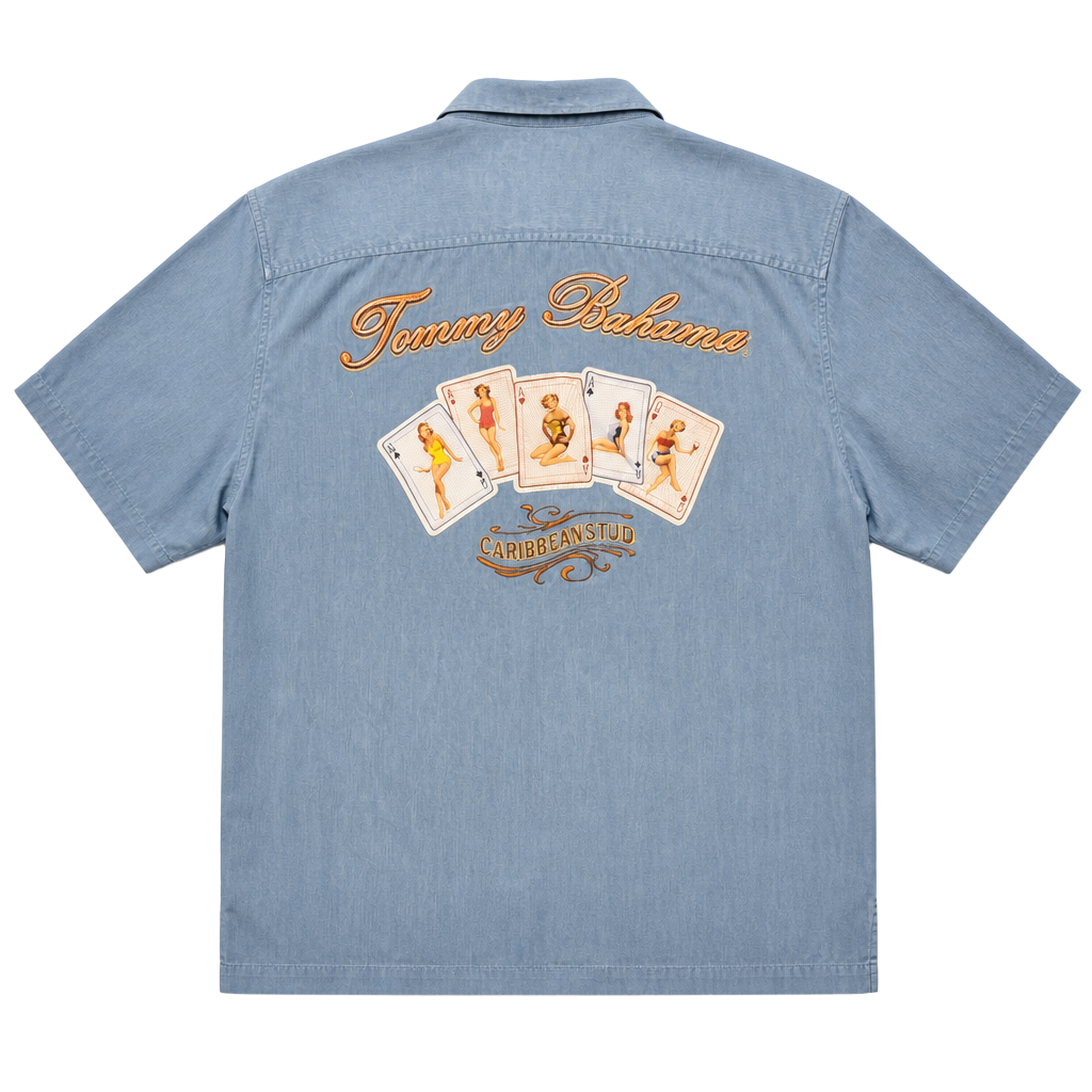 Tommy Bahama 100% Silk Caribbean Stud Pin-Up Girl Poker Cards Hawaiian Shirt 1