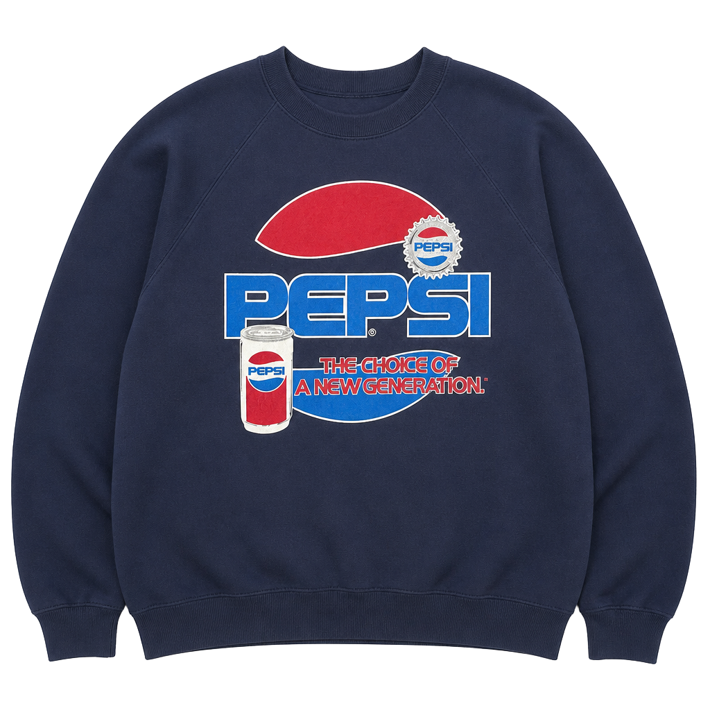 Vintage 80s Pepsi The Choice of a New Generation Navy Crewneck Sweatshirt XL 1