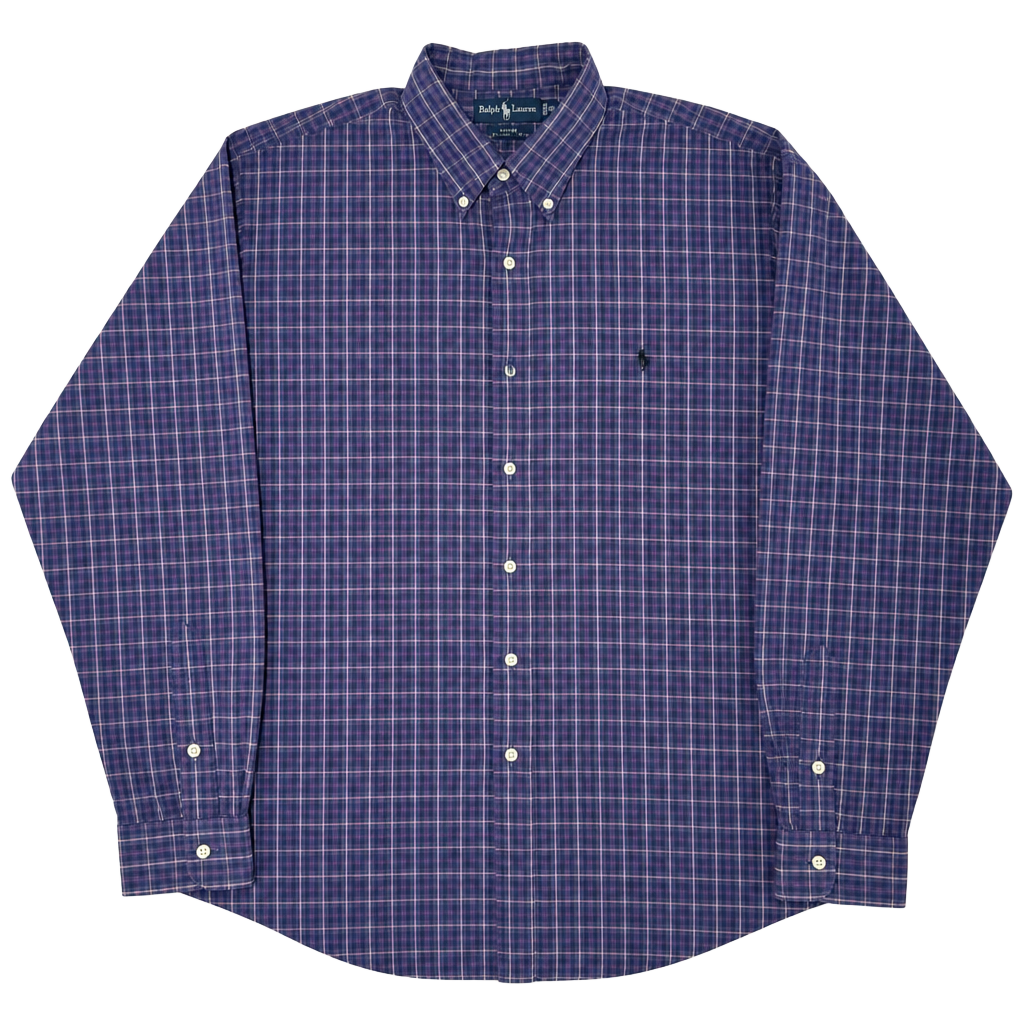 90s Ralph Lauren Blake XL Blue Plaid Button Down Shirt 100% Two-Ply Cotton 1