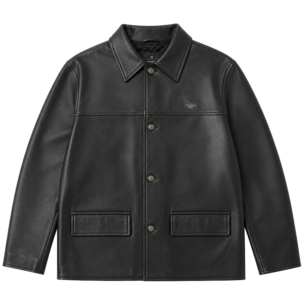 Report Collection R.G.A. Vintage Black Leather Button Up Jacket 1