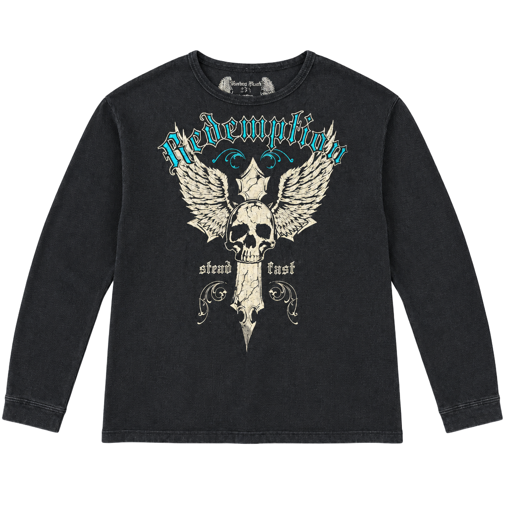 Carbon Black Redemption Skull Cross Thermal Long Sleeve Shirt Size 2XL 1