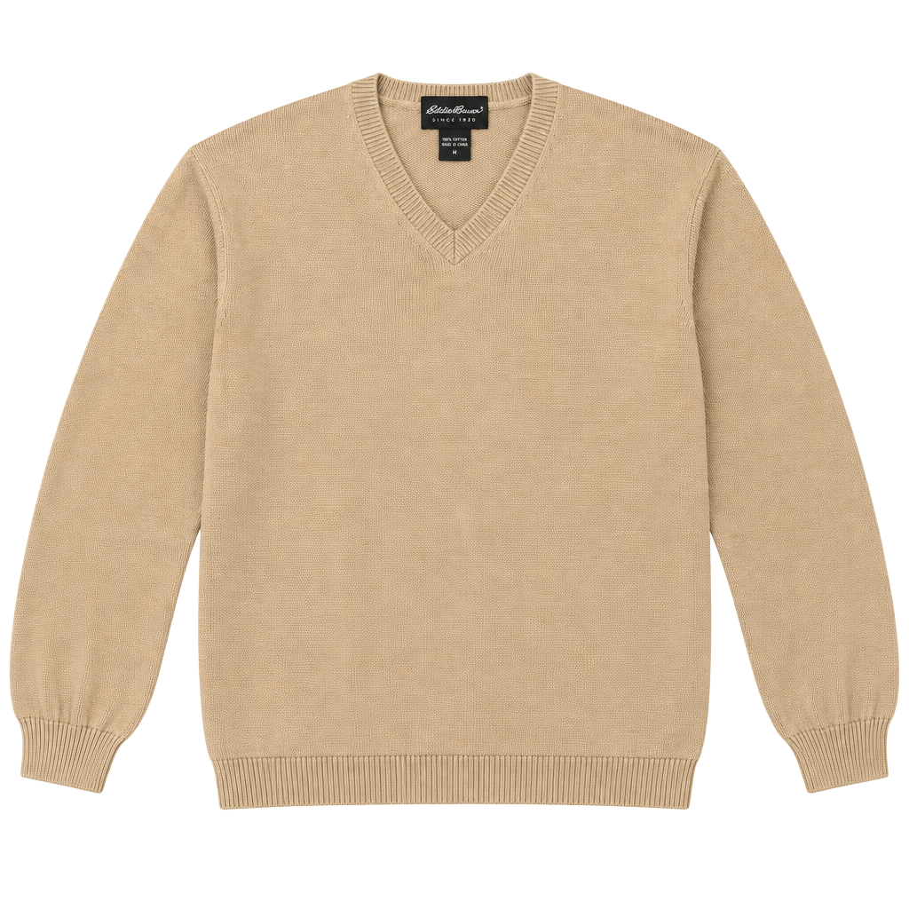 Eddie Bauer V-Neck Sweater Size M Tan Pima Cotton 1