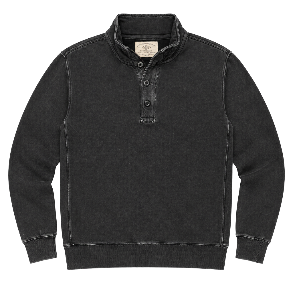 Distressed American Eagle Outfitters VINTAGE TAG Henley Sweatshirt Size L Black 1
