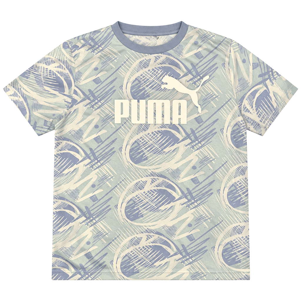 Puma AOP T-Shirt Size L Blue White Graphic Print 1