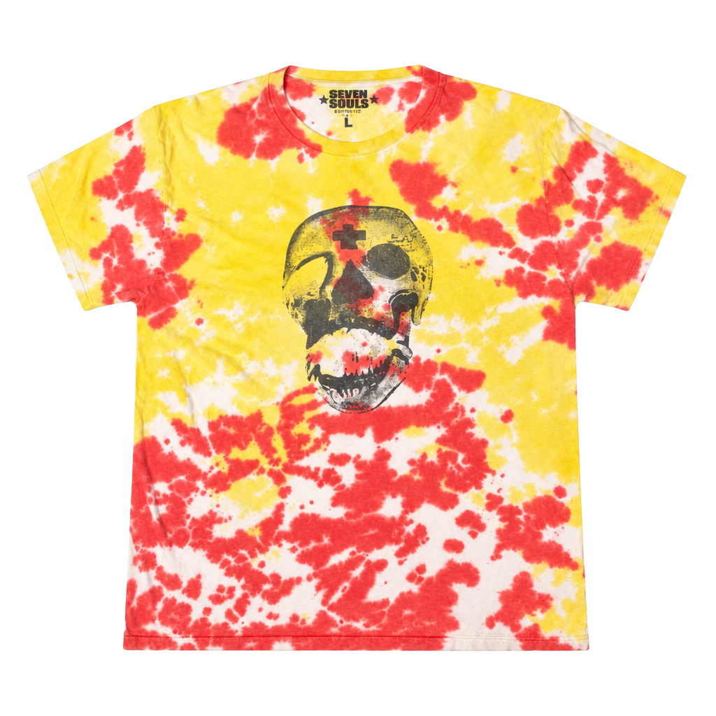 Seven Souls Tie Dye Skull T-Shirt Size L Yellow Red White 1