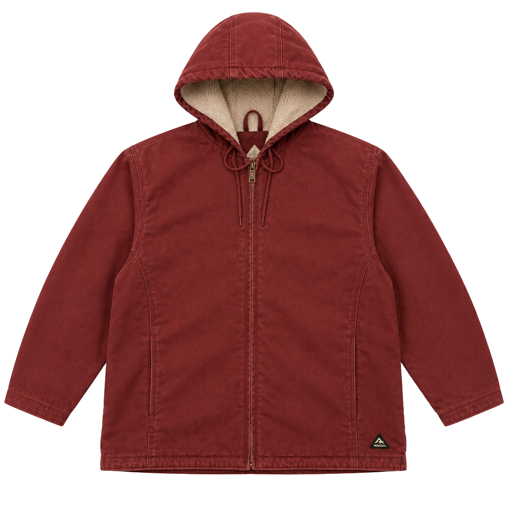 Ridgecut Hooded Canvas Work Jacket Size 3X Burgundy Sherpa Lined 1
