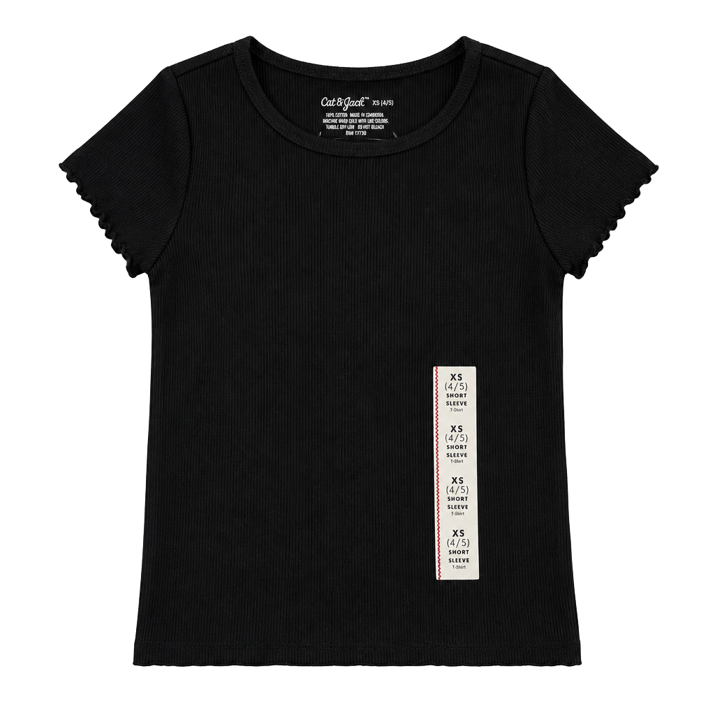 Cat & Jack Ribbed Tee Size XS 4/5 Black Short Sleeve New 1