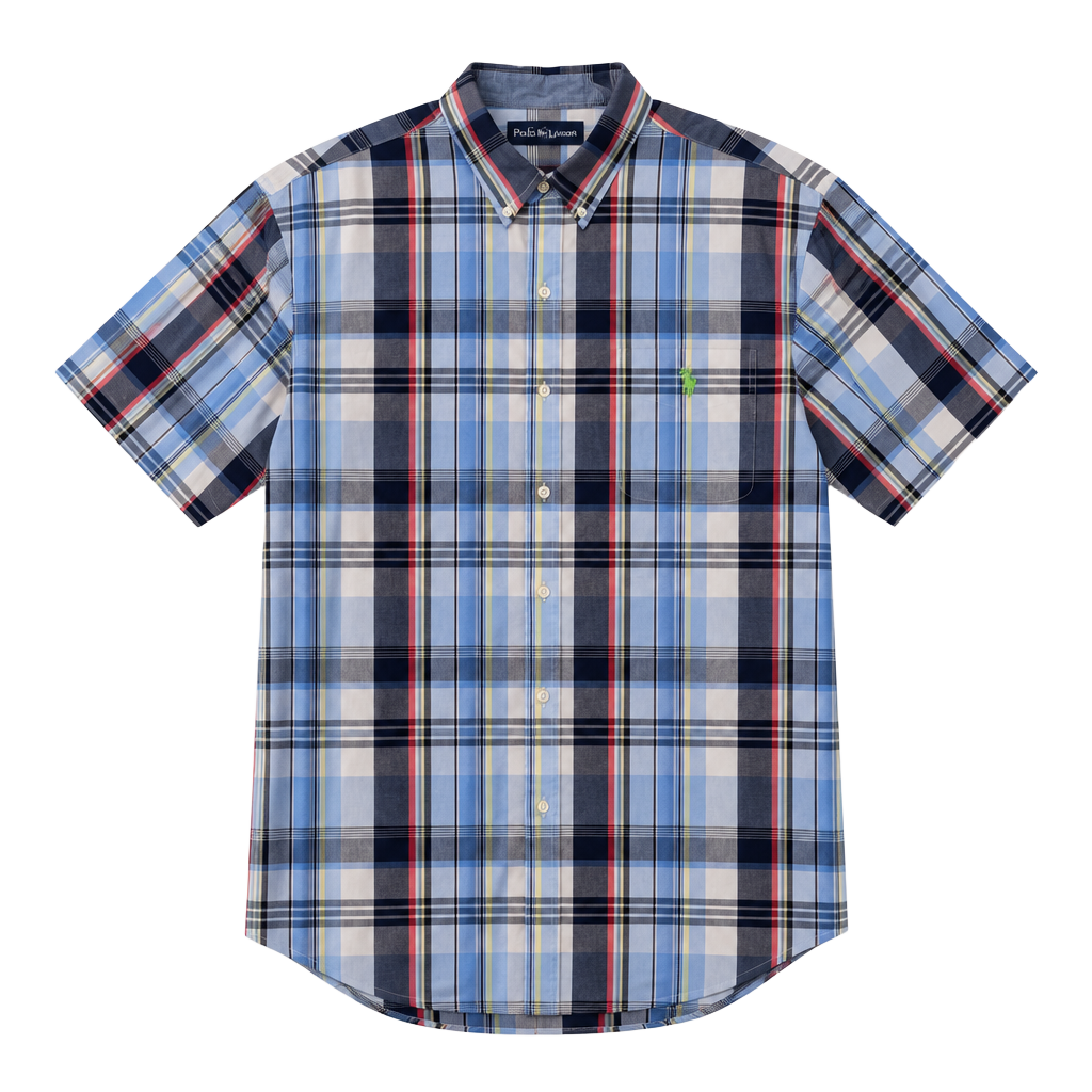 U.S. Polo Assn. Plaid Button-Down Shirt XL Short Sleeve Blue 1