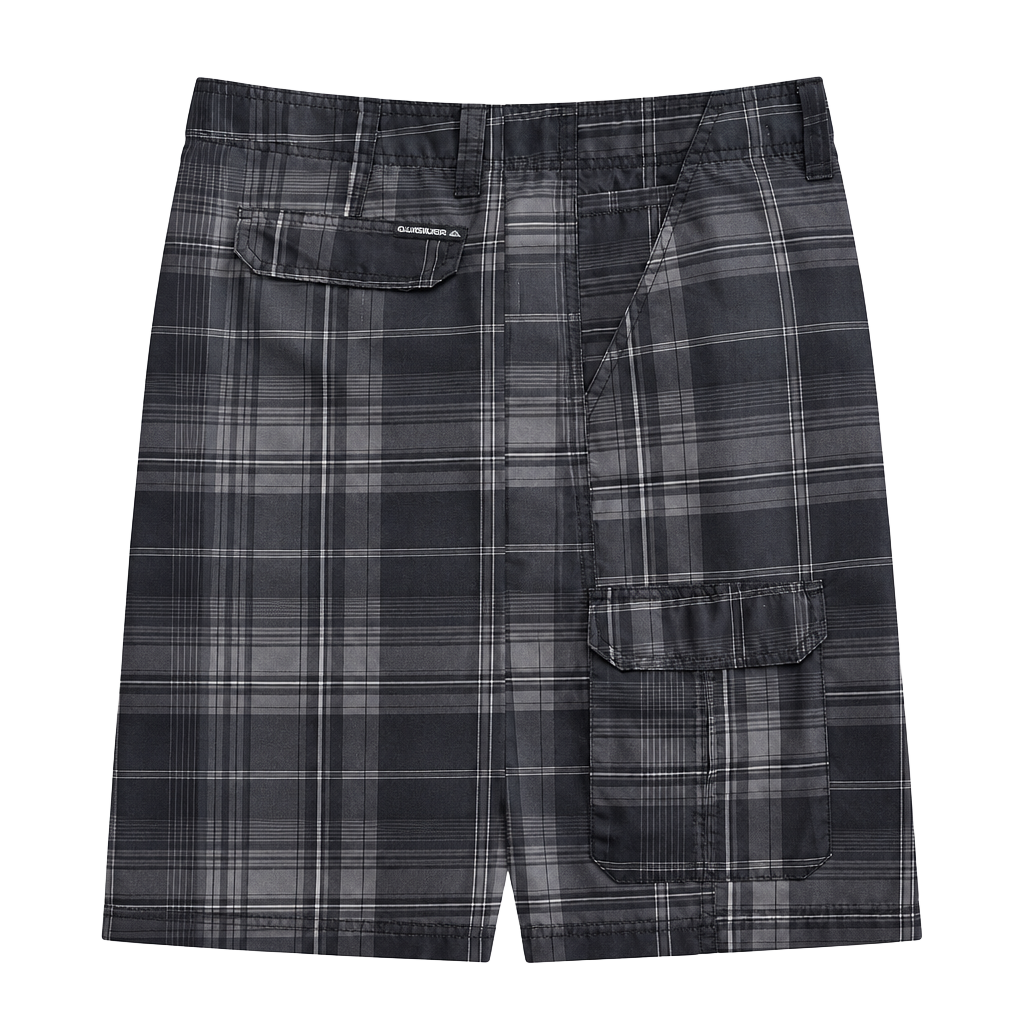 Burnside Plaid Cargo Shorts Size 36 Black Gray Skater Boarder 1