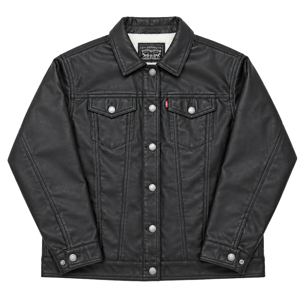 Levis Faux Leather Trucker Jacket Size 3X Black Shearling Lined 1
