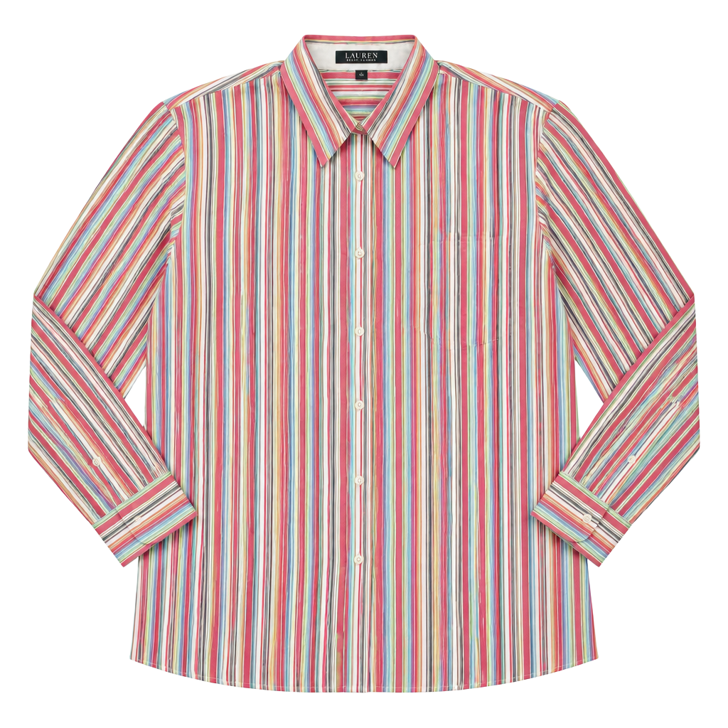 Lauren Ralph Lauren Striped Button-Down Shirt Size 1X Pink 1