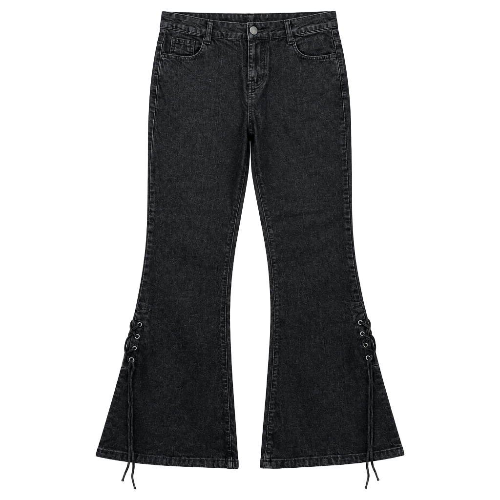 Black Flare Jeans Laced Hems 1
