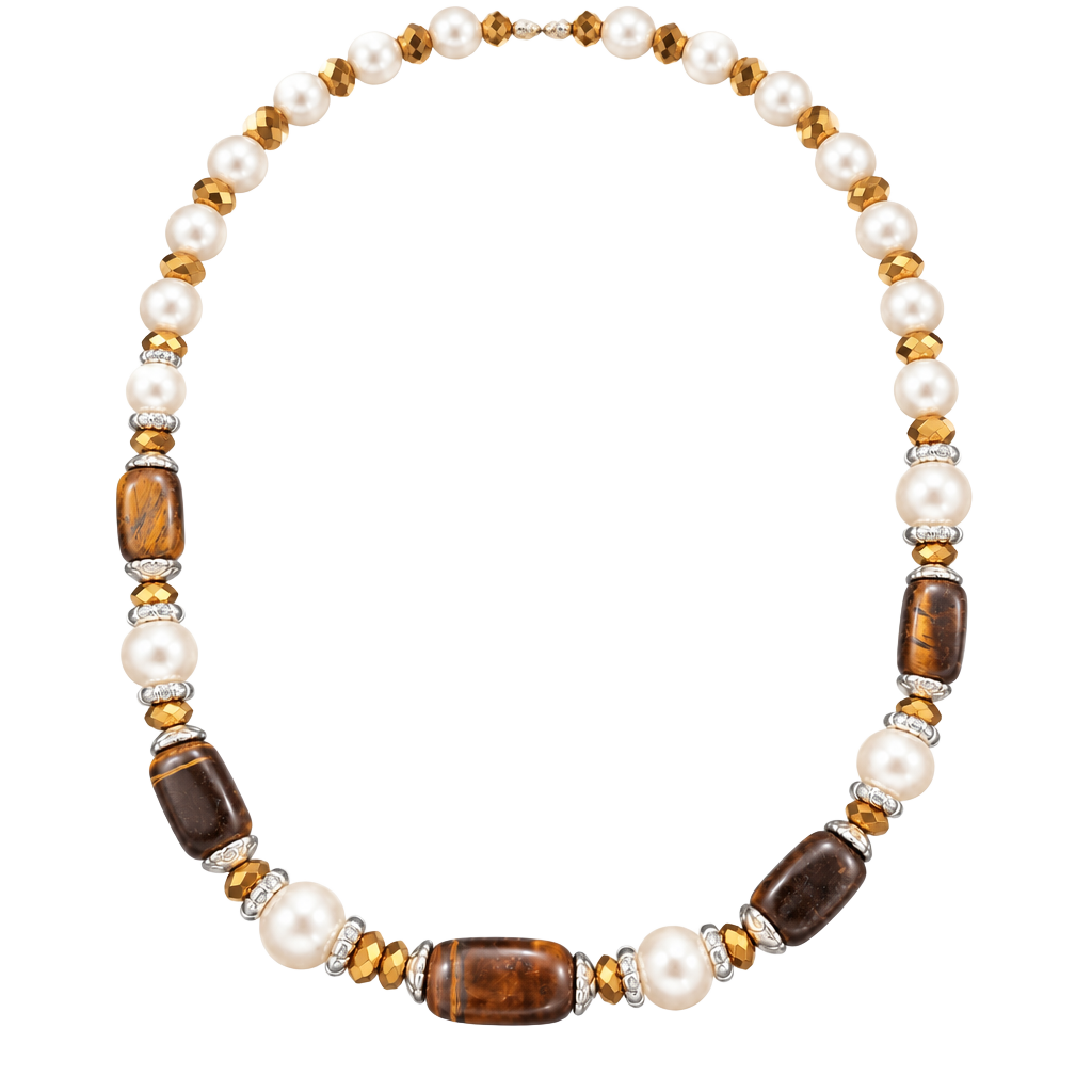 Tiger Eye & Pearl Bead Necklace 1
