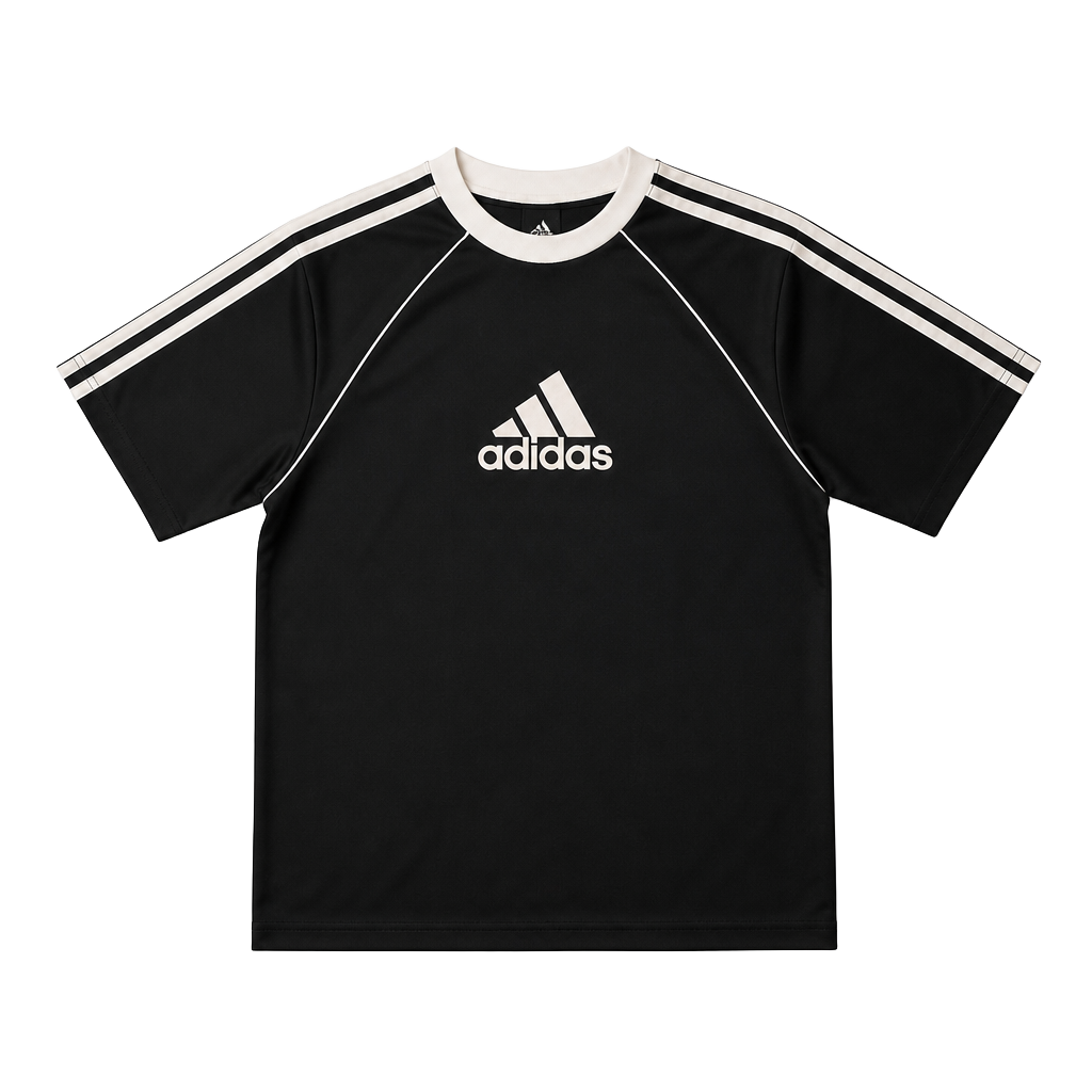 Vintage Adidas Black & White Center Logo Soccer Jersey T-Shirt Size L 1