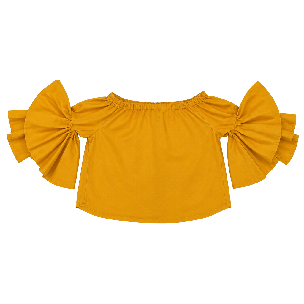 New York & Company Orange Off-the-Shoulder Bell Sleeve Blouse 1