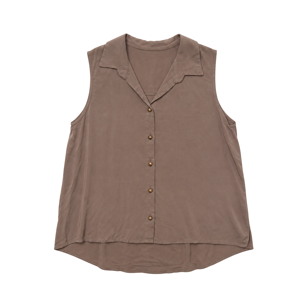 ChocoLa te U.S.A. Sleeveless Button Down Blouse in Taupe Brown 1