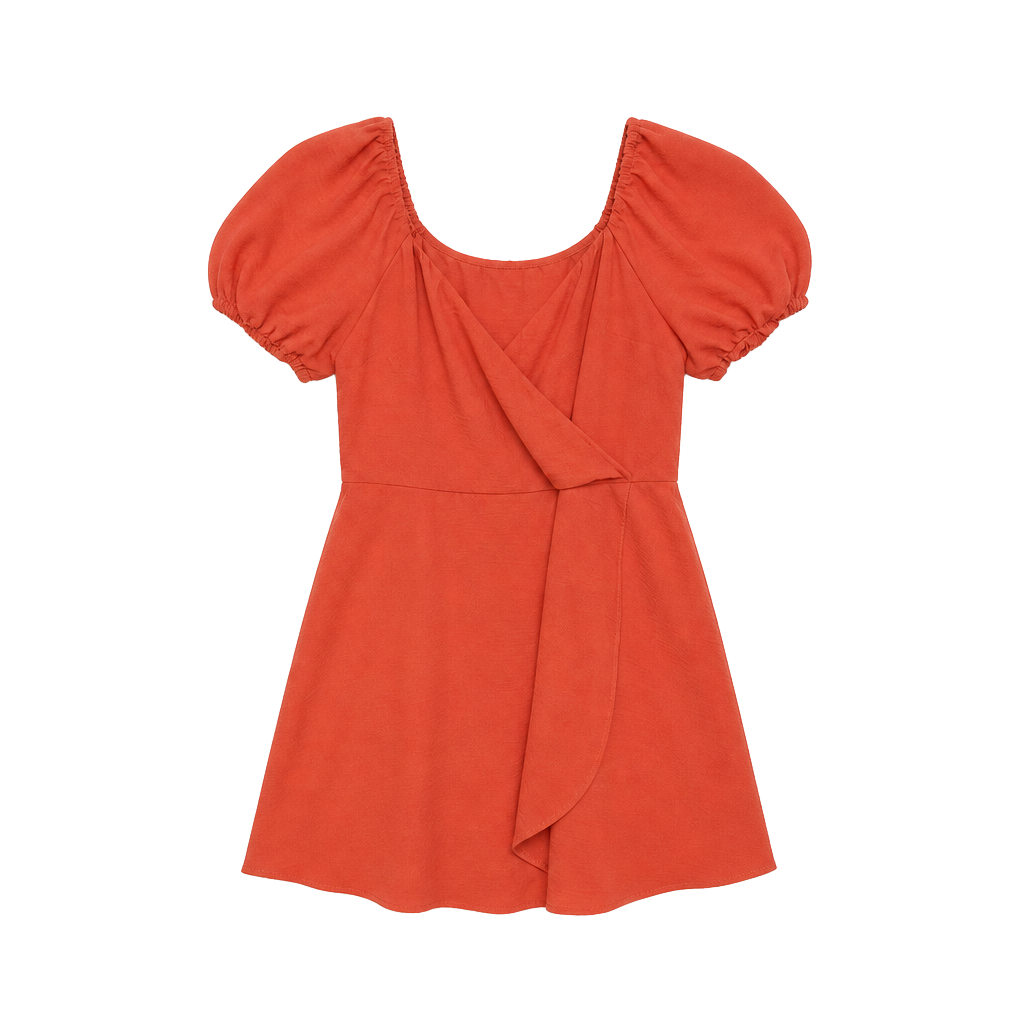 Derek Heart Coral Pink Puff Sleeve Faux Wrap Mini Dress 1