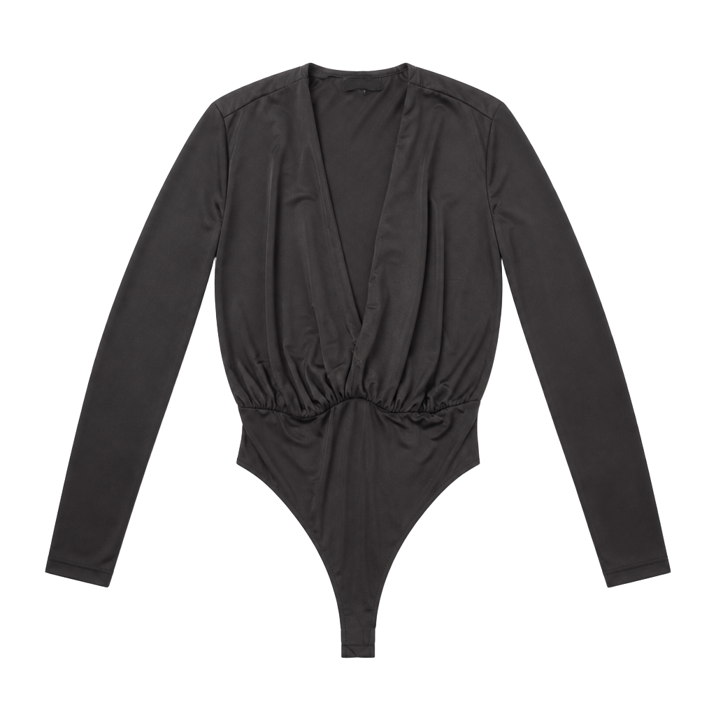 Womens Elegant Satin Draped Backless Bodysuit Blouse on , can by cq 1
