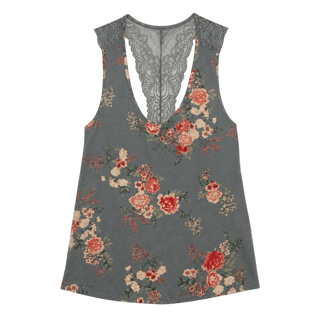 Flora by Flora Nikrooz Women's Grey Floral Lace Back Sleeveless Sleep Tank Top Plus Size 2X 1