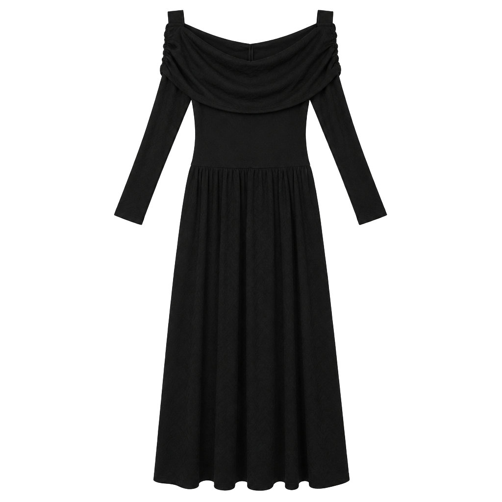 A New Day Long Sleeve Midi A-Line Dress Black 1