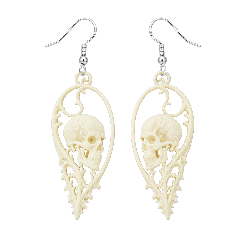 Gothic Skull Dangle Earrings Bone Color 1
