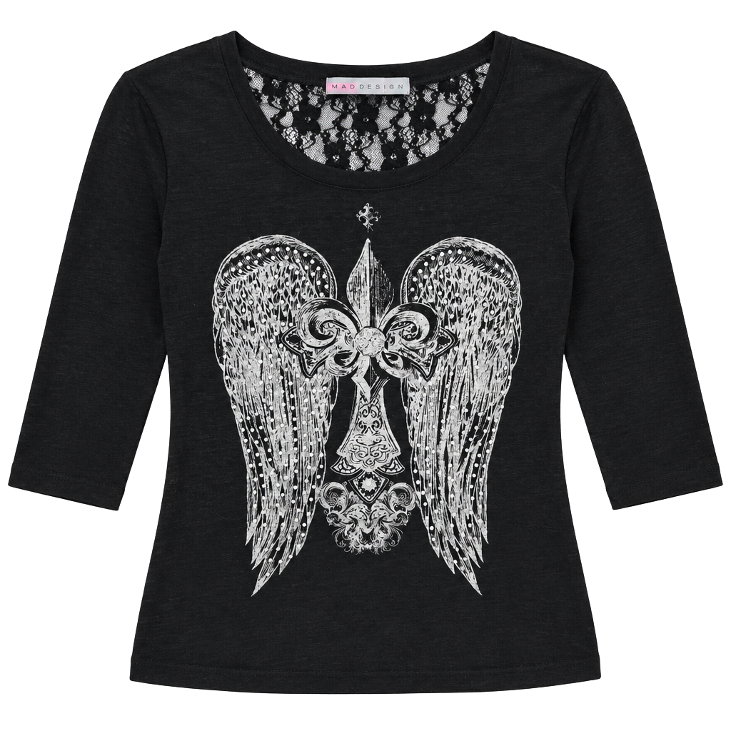 Mad Design Angel Wings Shirt Size M Black Graphic 1