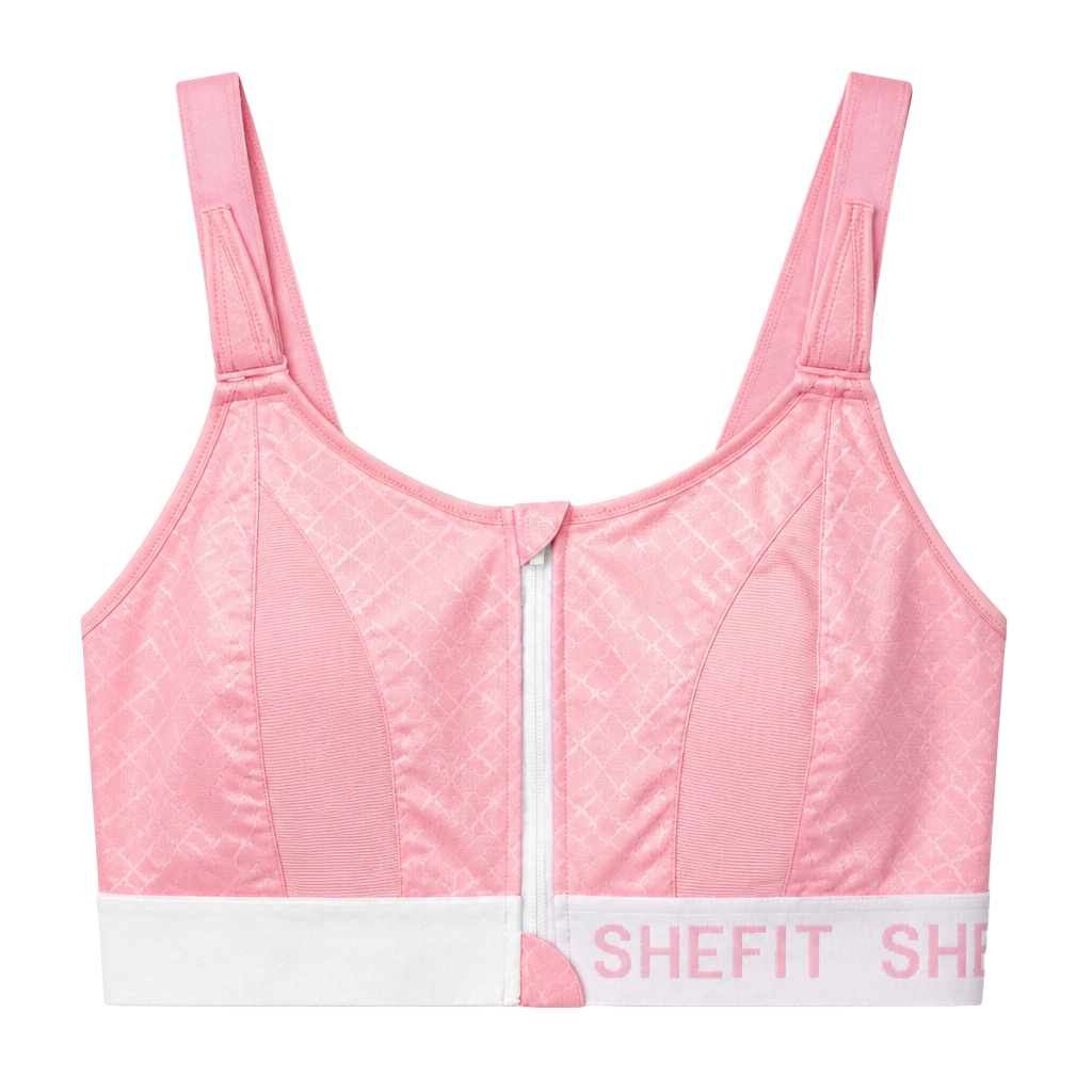 Shefit 5 Luxe Sports Bra Pink High Impact Zip Front 1