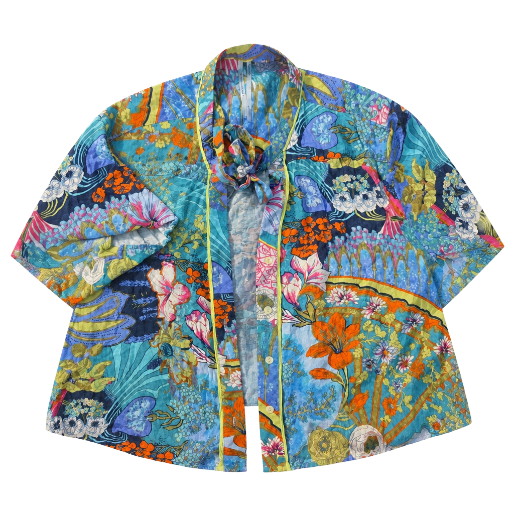 Anthropologie Floral Tie-Neck Button Down Viscose Shirt size small 1