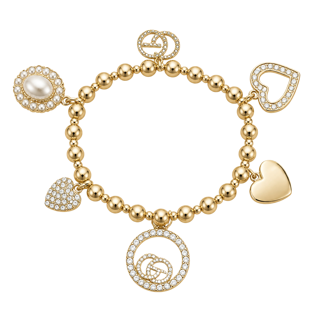 Story by Kranz & Ziegler Beaded Stretch Charm Bracelet with Pearls and Crystal Hearts 1