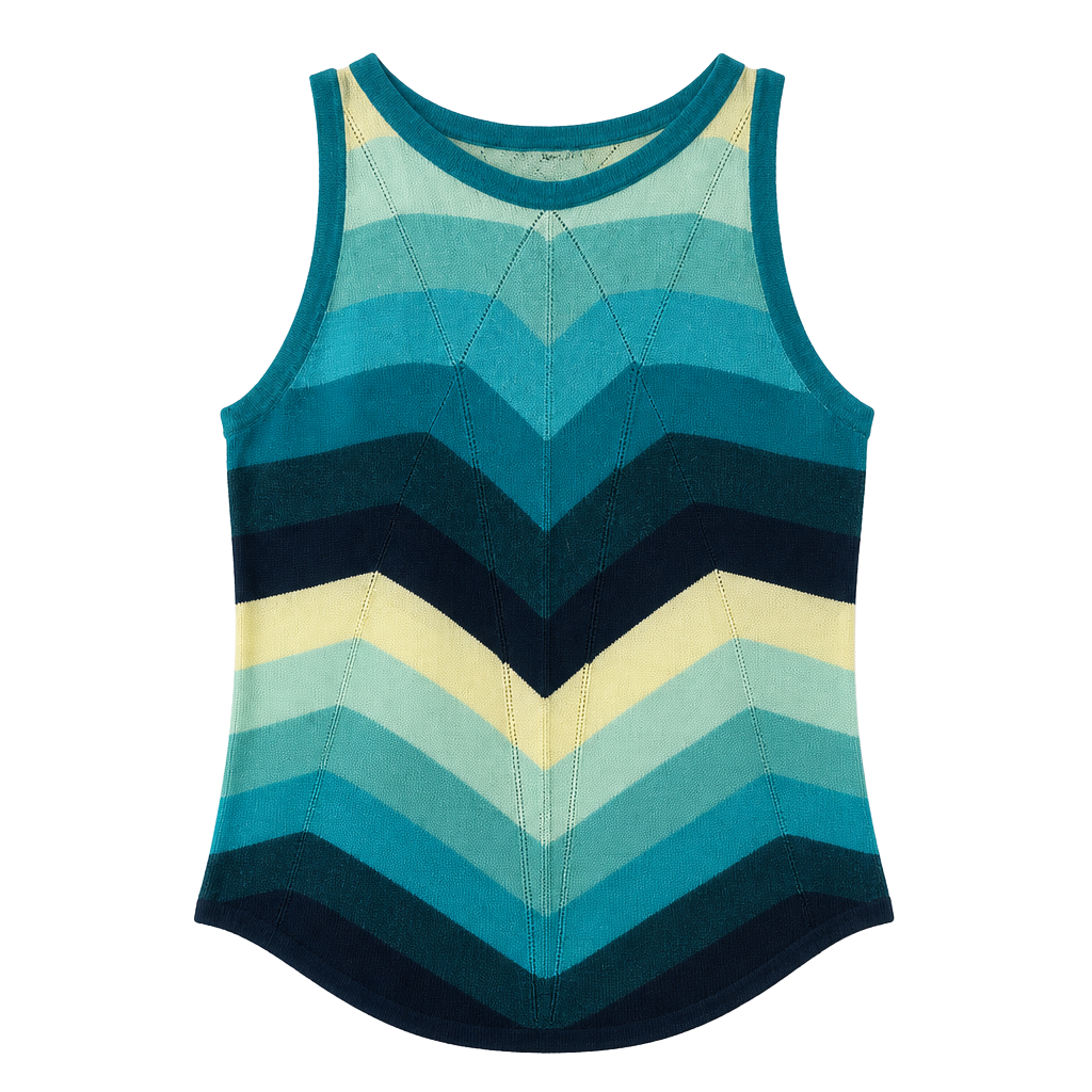 Banana Republic Knit Tank Top Size M Blue Green Chevron Stripe Sleeveless 1