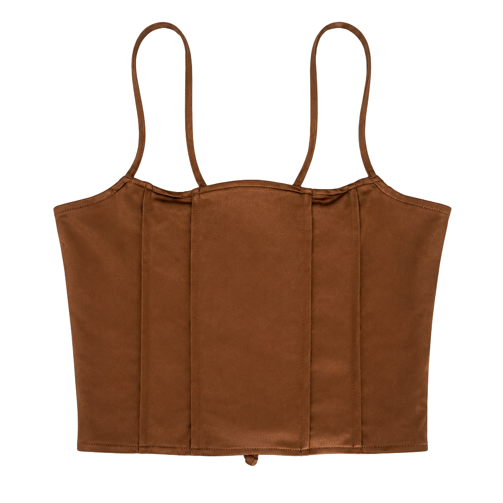 H&M Brown Satin Corset Lace-Up Crop Top 1