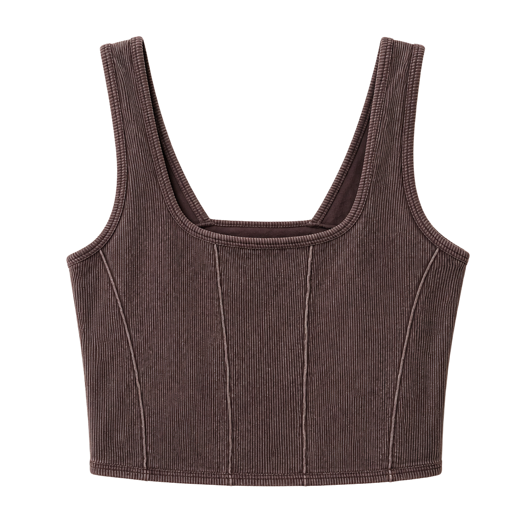 Harmony & Balance Mineral Wash Ribbed Corset Seam Crop Top 1
