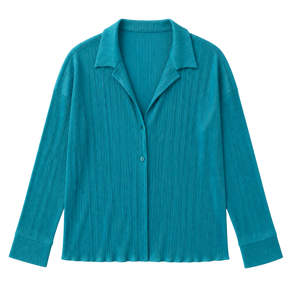 JULIA Pleated Button Down Shirt Size S Teal 1