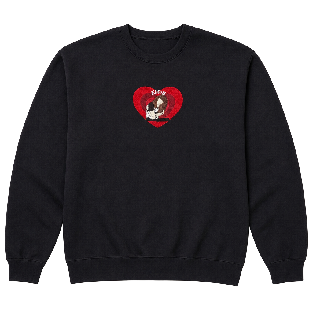 Stranger Things Eddie Embroidered Heart Graphic Crewneck Sweatshirt 1