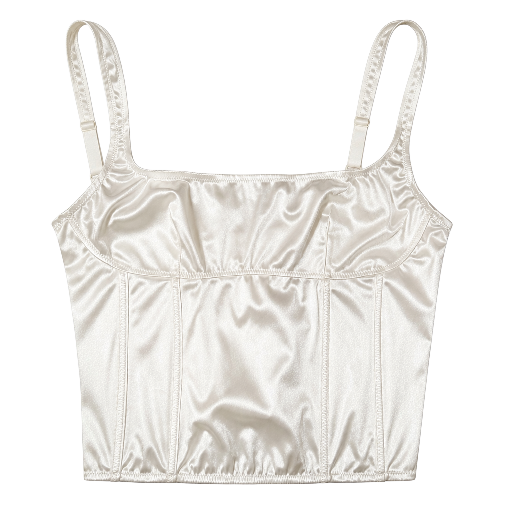 Urban Outfitters Ivory Satin Corset Crop Top with Straps 1
