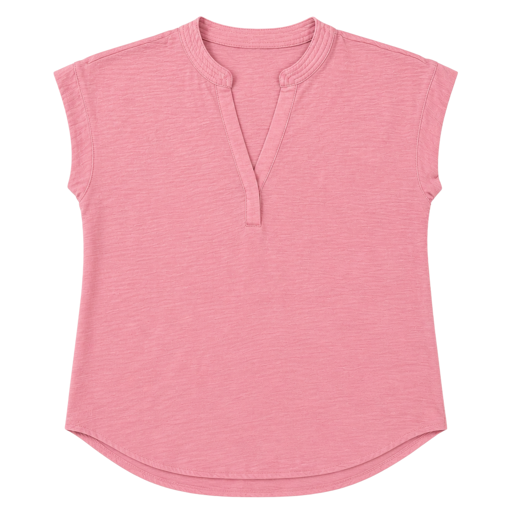 Cynthia Steffe Women's Pink Split Neck Cap Sleeve Textured Blouse 1