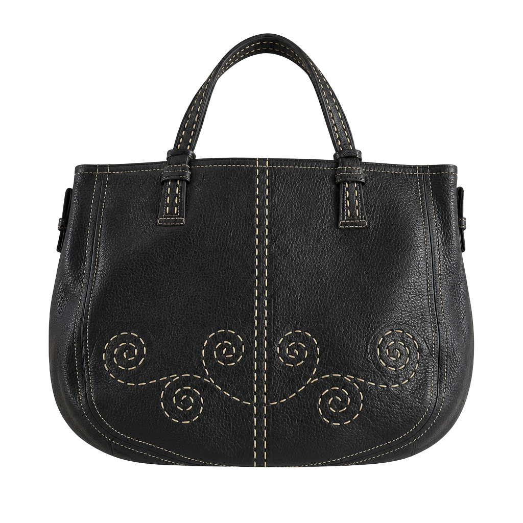 Brighton Black Pebble Leather Swirl Stitched Shoulder Bag 1