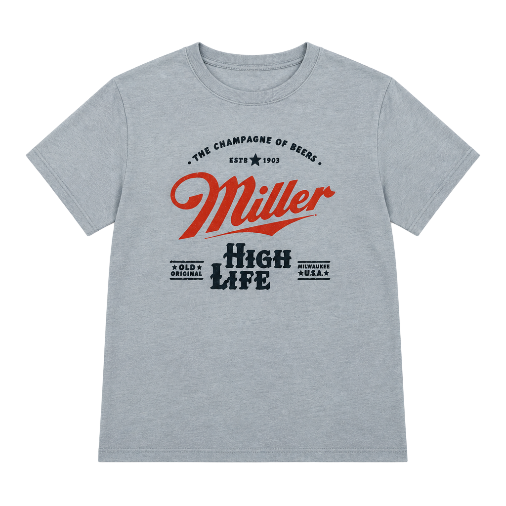 Miller High Life T-Shirt Large Blue Graphic Crop Top 1