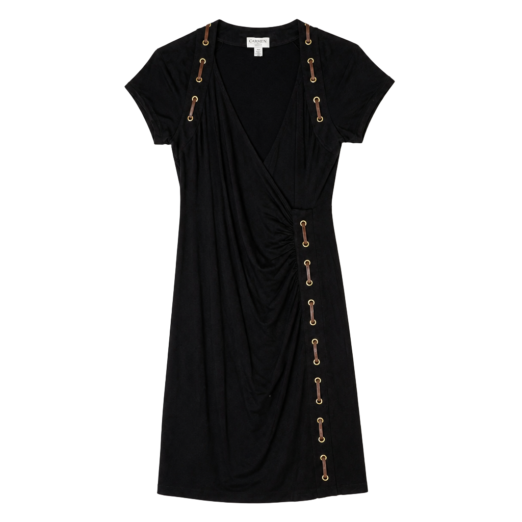 Carmen Marc Valvo Faux Leather Trim Dress Size M Black 1