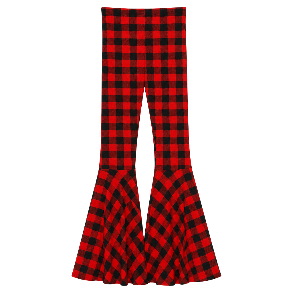 Grace and Emma Buffalo Plaid Bell Bottom Pants Medium Red Black 1