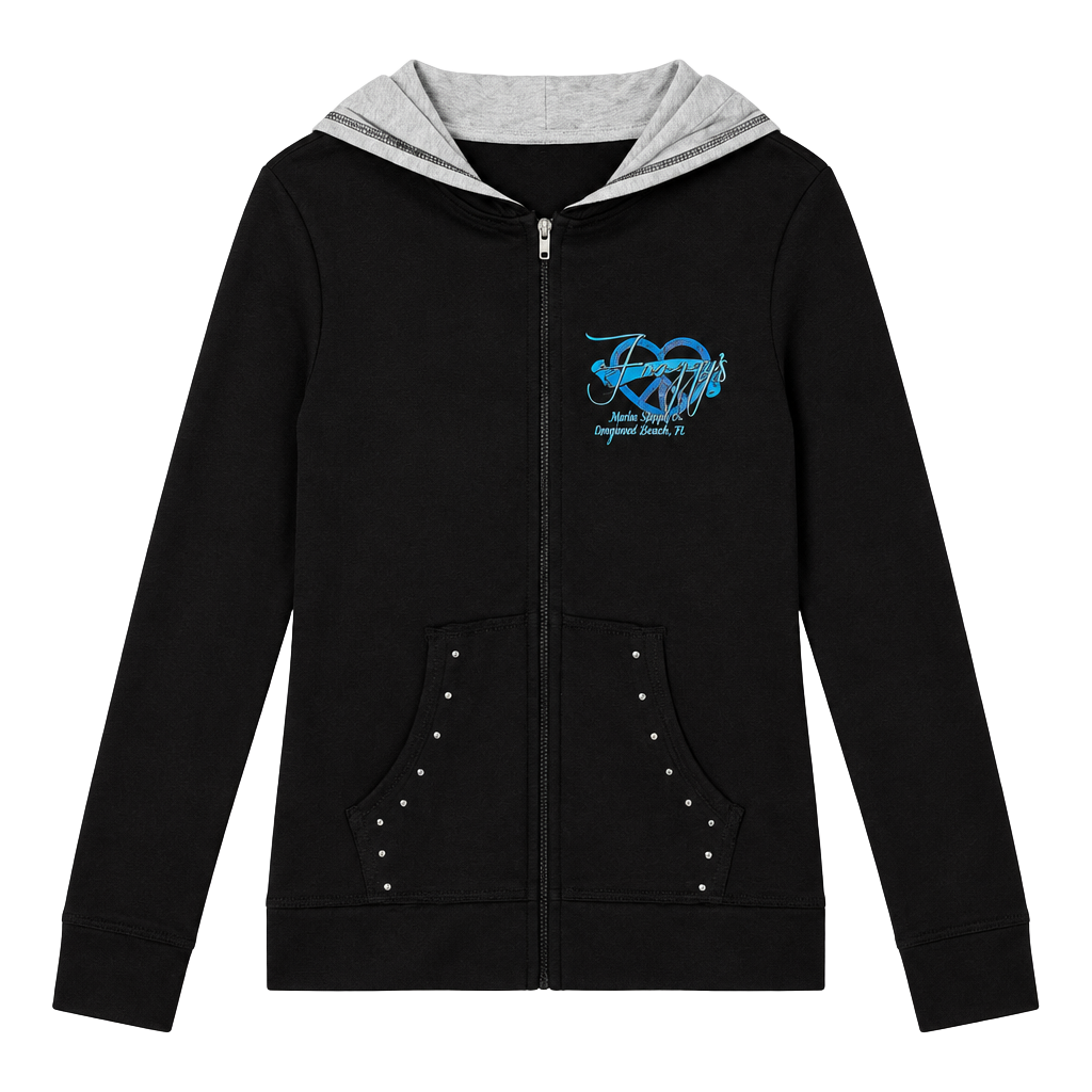 Froggy's Daytona Beach Zip Hoodie Size XL Black Rhinestone Wings 1